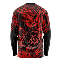 Hawaii Shaka Sign Long Sleeve Shirt Polynesian Pattern Red Version LT01 - Polynesian Pride