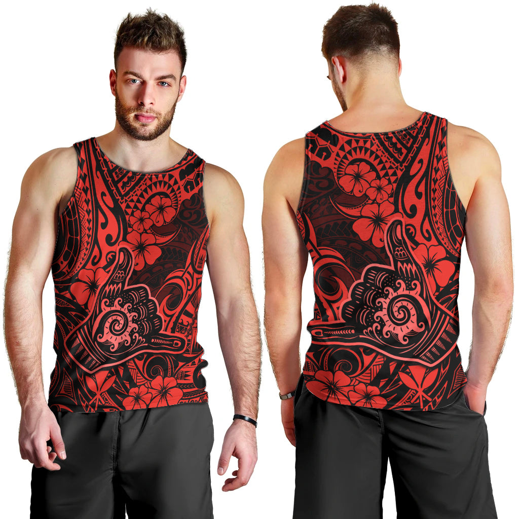 Hawaii Shaka Sign Men Tank Top Polynesian Pattern Red Version LT01 - Polynesian Pride