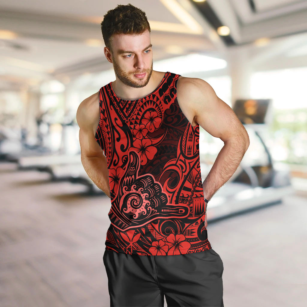 Hawaii Shaka Sign Men Tank Top Polynesian Pattern Red Version LT01 - Polynesian Pride
