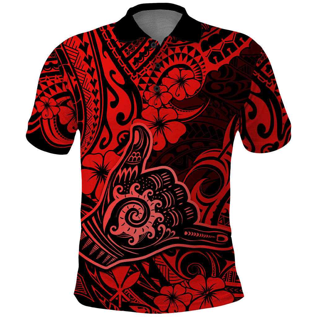 Hawaii Shaka Sign Polo Shirt Polynesian Pattern Red Version LT01 Red - Polynesian Pride