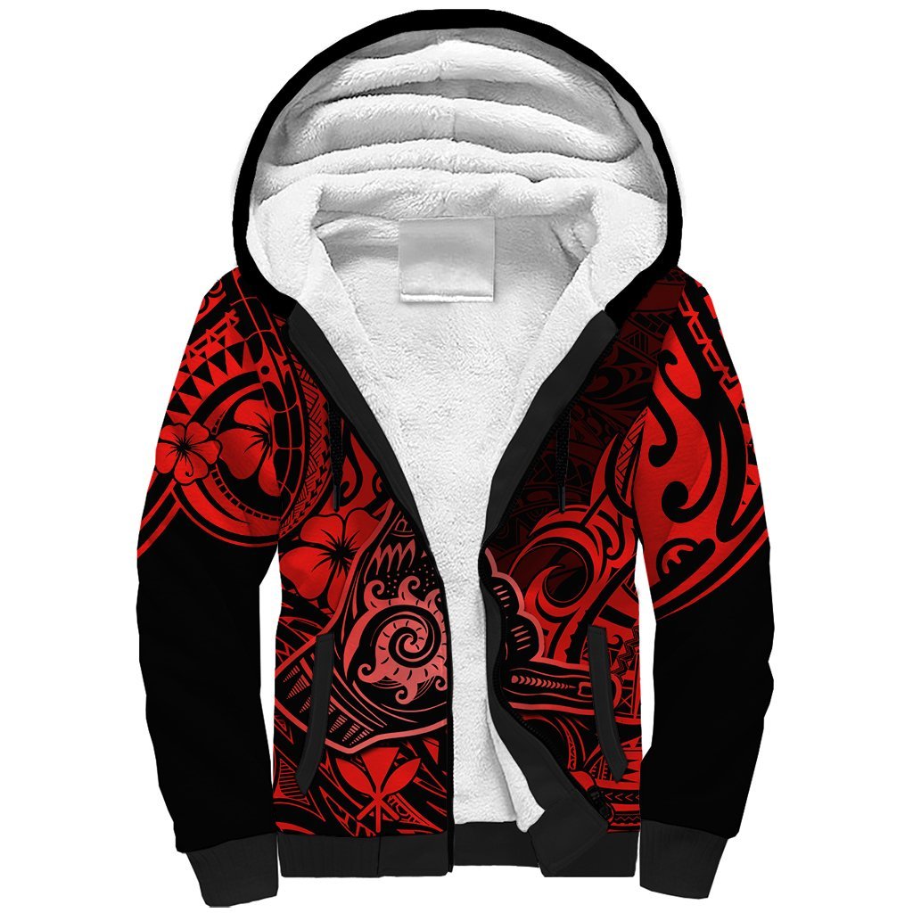 Hawaii Shaka Sign Sherpa Hoodie Polynesian Pattern Red Version LT01 Unisex Red - Polynesian Pride