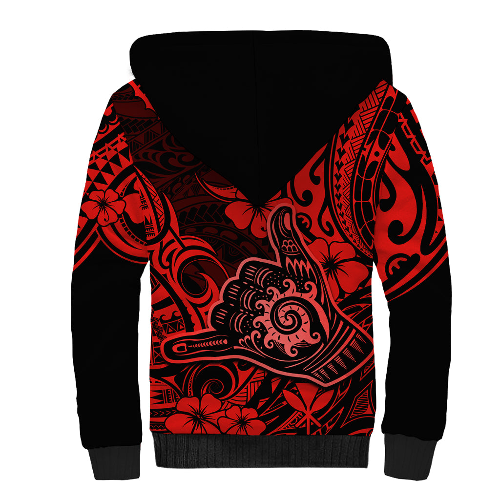 Hawaii Shaka Sign Sherpa Hoodie Polynesian Pattern Red Version LT01 - Polynesian Pride