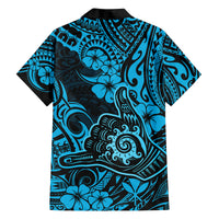Hawaii Shaka Sign Family Matching Off Shoulder Short Dress and Hawaiian Shirt Polynesian Pattern Sky Blue Version LT01 - Polynesian Pride
