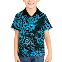 Hawaii Shaka Sign Family Matching Short Sleeve Bodycon Dress and Hawaiian Shirt Polynesian Pattern Sky Blue Version LT01 Son's Shirt Blue - Polynesian Pride