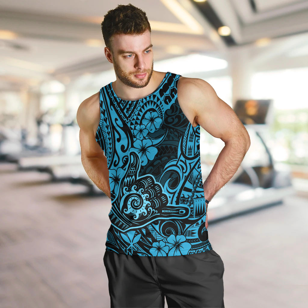 Hawaii Shaka Sign Men Tank Top Polynesian Pattern Sky Blue Version LT01 - Polynesian Pride
