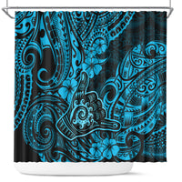 Hawaii Shaka Sign Shower Curtain Polynesian Pattern Sky Blue Version LT01 Blue - Polynesian Pride
