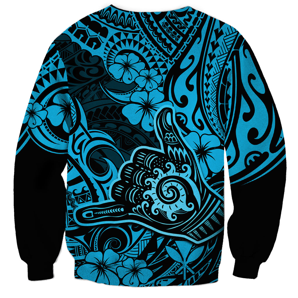 Hawaii Shaka Sign Sweatshirt Polynesian Pattern Sky Blue Version LT01 - Polynesian Pride