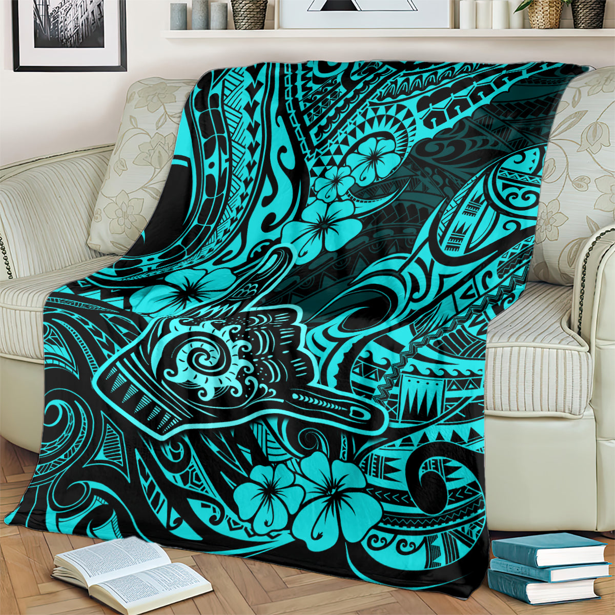 Hawaii Shaka Sign Blanket Polynesian Pattern Turquoise Version LT01 - Polynesian Pride