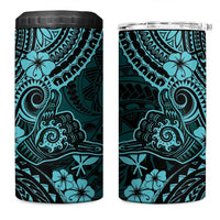 Hawaii Shaka Sign 4 in 1 Can Cooler Tumbler Polynesian Pattern Turquoise Version