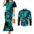 Hawaii Shaka Sign Couples Matching Mermaid Dress and Long Sleeve Button Shirts Polynesian Pattern Turquoise Version LT01 Turquoise - Polynesian Pride