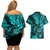 Hawaii Shaka Sign Couples Matching Off Shoulder Short Dress and Hawaiian Shirt Polynesian Pattern Turquoise Version LT01 - Polynesian Pride