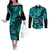Hawaii Shaka Sign Couples Matching Off The Shoulder Long Sleeve Dress and Long Sleeve Button Shirts Polynesian Pattern Turquoise Version LT01 Turquoise - Polynesian Pride