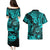 Hawaii Shaka Sign Couples Matching Puletasi Dress and Hawaiian Shirt Polynesian Pattern Turquoise Version LT01 - Polynesian Pride
