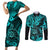 Hawaii Shaka Sign Couples Matching Short Sleeve Bodycon Dress and Long Sleeve Button Shirts Polynesian Pattern Turquoise Version LT01 Turquoise - Polynesian Pride