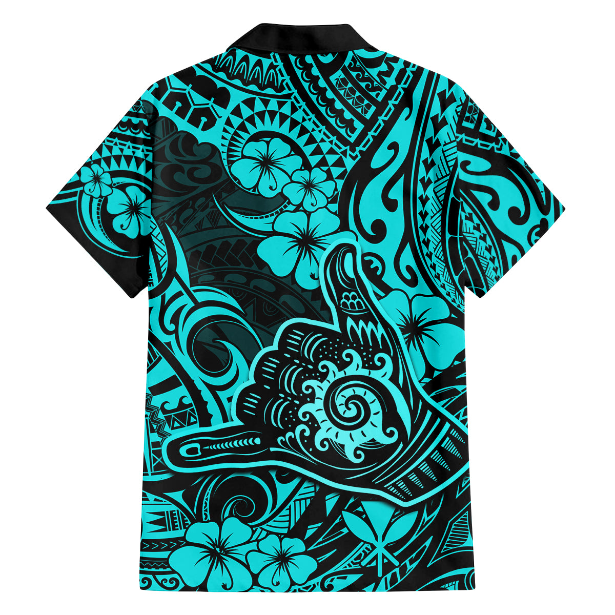Hawaii Shaka Sign Family Matching Off Shoulder Maxi Dress and Hawaiian Shirt Polynesian Pattern Turquoise Version LT01 - Polynesian Pride