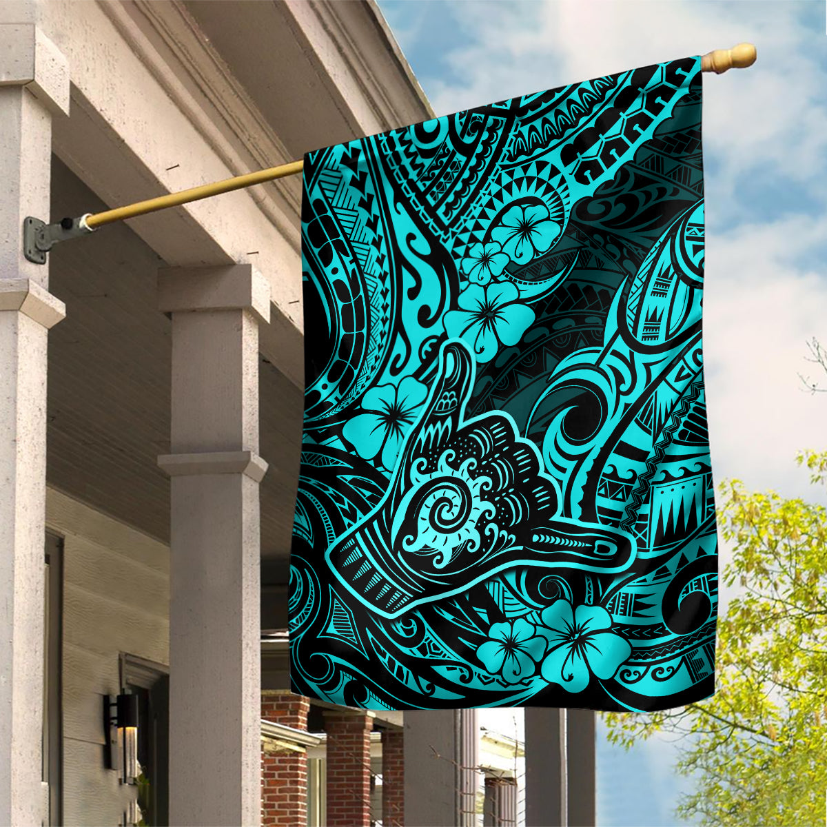 Hawaii Shaka Sign Garden Flag Polynesian Pattern Turquoise Version LT01 House Flag Turquoise - Polynesian Pride