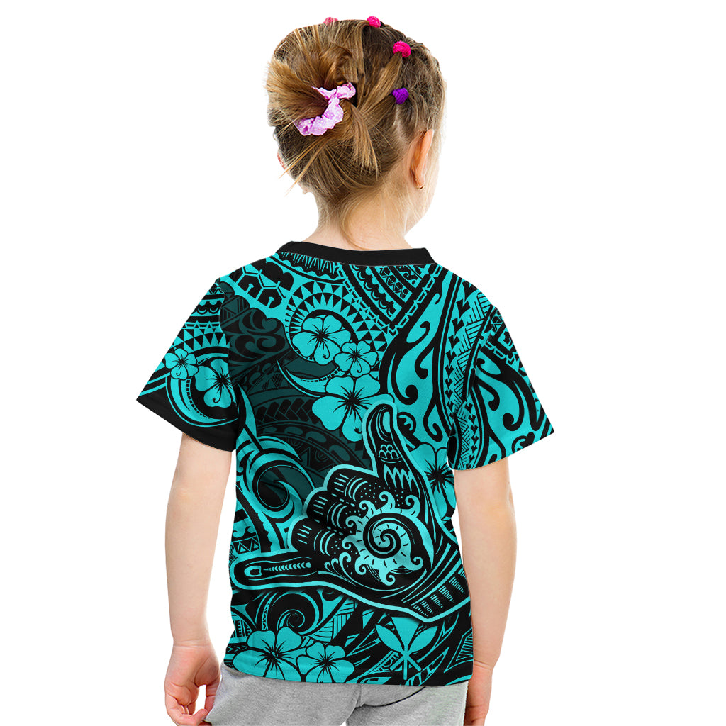 Hawaii Shaka Sign Kid T Shirt Polynesian Pattern Turquoise Version LT01 - Polynesian Pride