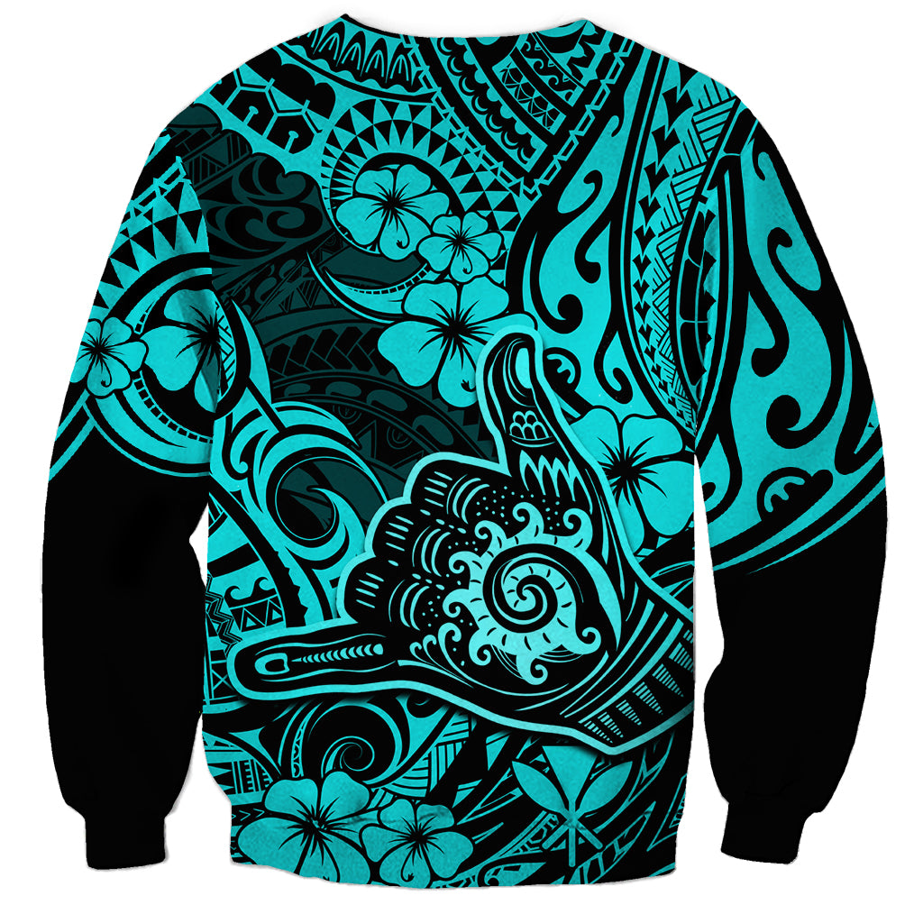 Hawaii Shaka Sign Sweatshirt Polynesian Pattern Turquoise Version LT01 - Polynesian Pride