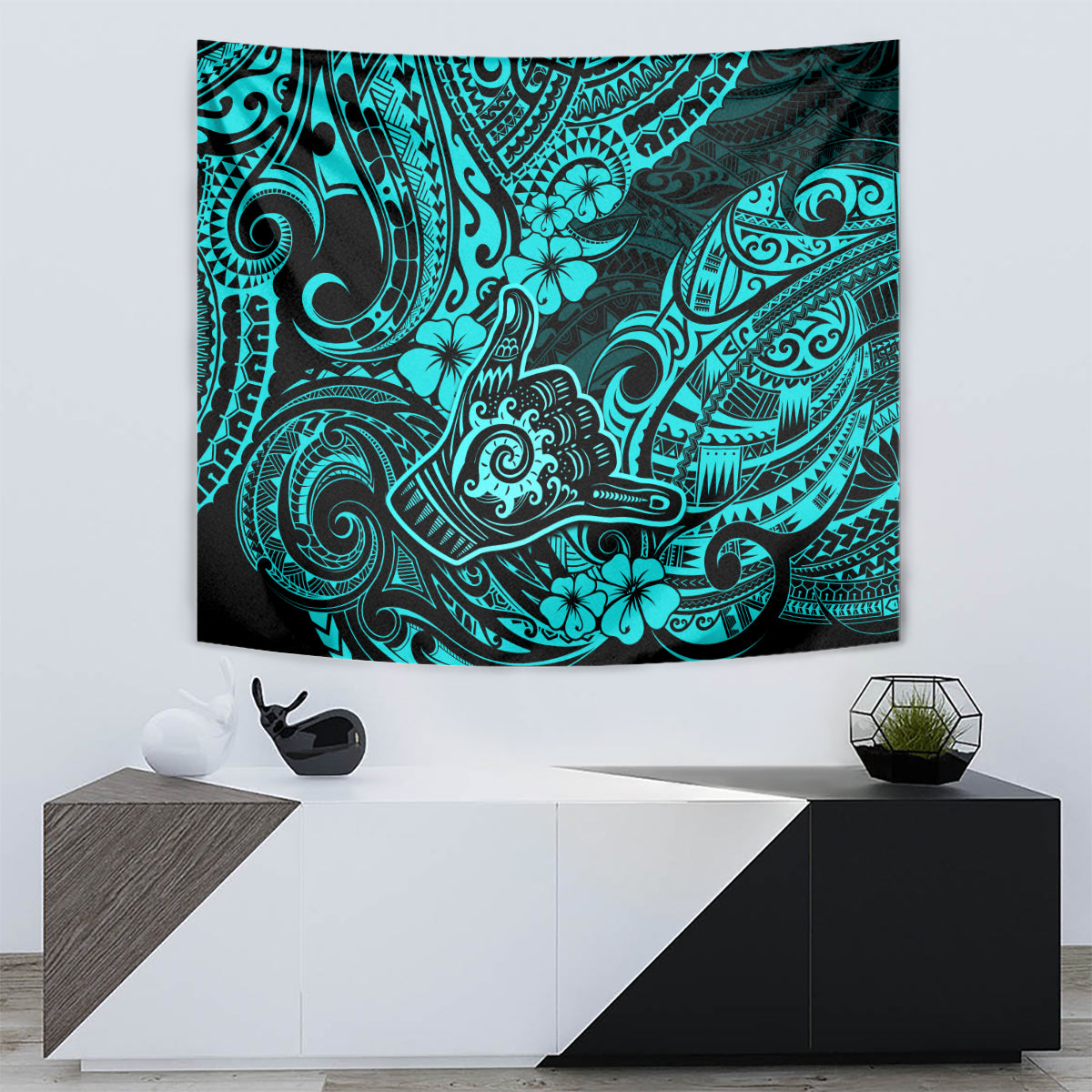 Hawaii Shaka Sign Tapestry Polynesian Pattern Turquoise Version LT01 - Polynesian Pride