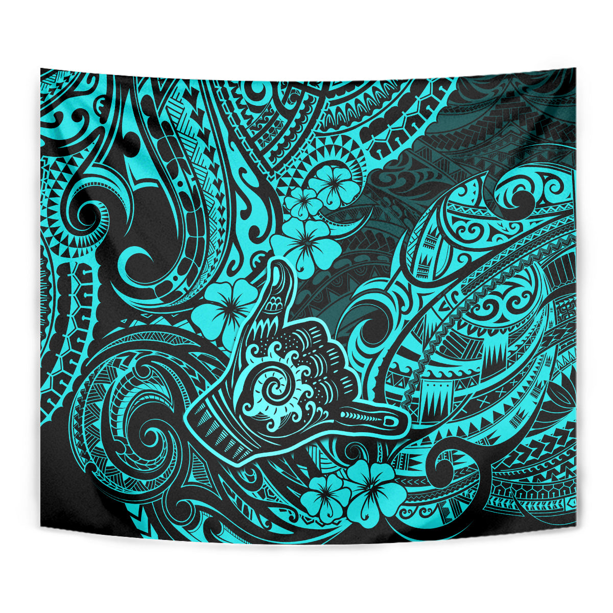 Hawaii Shaka Sign Tapestry Polynesian Pattern Turquoise Version LT01 - Polynesian Pride