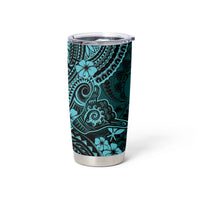 Hawaii Shaka Sign Tumbler Cup Polynesian Pattern Turquoise Version