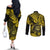 Hawaii Shaka Sign Couples Matching Off The Shoulder Long Sleeve Dress and Long Sleeve Button Shirts Polynesian Pattern Yellow Version LT01 - Polynesian Pride