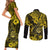 Hawaii Shaka Sign Couples Matching Short Sleeve Bodycon Dress and Long Sleeve Button Shirts Polynesian Pattern Yellow Version LT01 - Polynesian Pride
