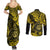 Hawaii Shaka Sign Couples Matching Summer Maxi Dress and Long Sleeve Button Shirts Polynesian Pattern Yellow Version LT01 - Polynesian Pride