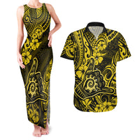 Hawaii Shaka Sign Couples Matching Tank Maxi Dress and Hawaiian Shirt Polynesian Pattern Yellow Version LT01 Yellow - Polynesian Pride