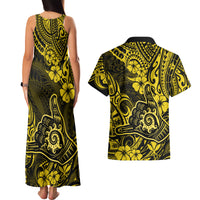 Hawaii Shaka Sign Couples Matching Tank Maxi Dress and Hawaiian Shirt Polynesian Pattern Yellow Version LT01 - Polynesian Pride