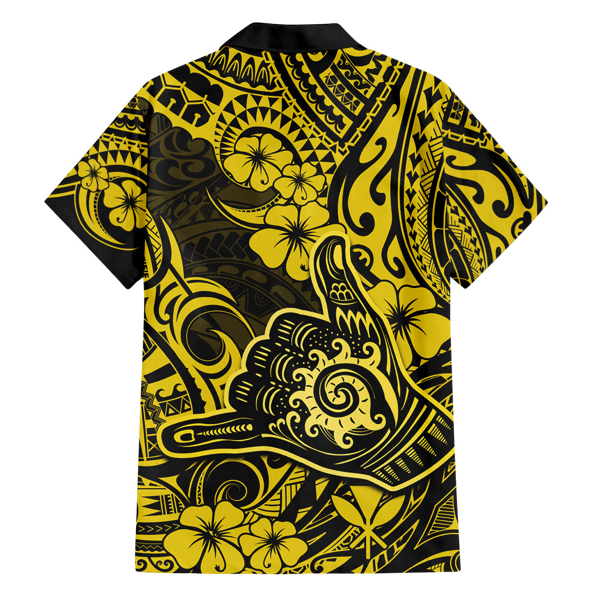 Hawaii Shaka Sign Family Matching Off Shoulder Maxi Dress and Hawaiian Shirt Polynesian Pattern Yellow Version LT01 - Polynesian Pride