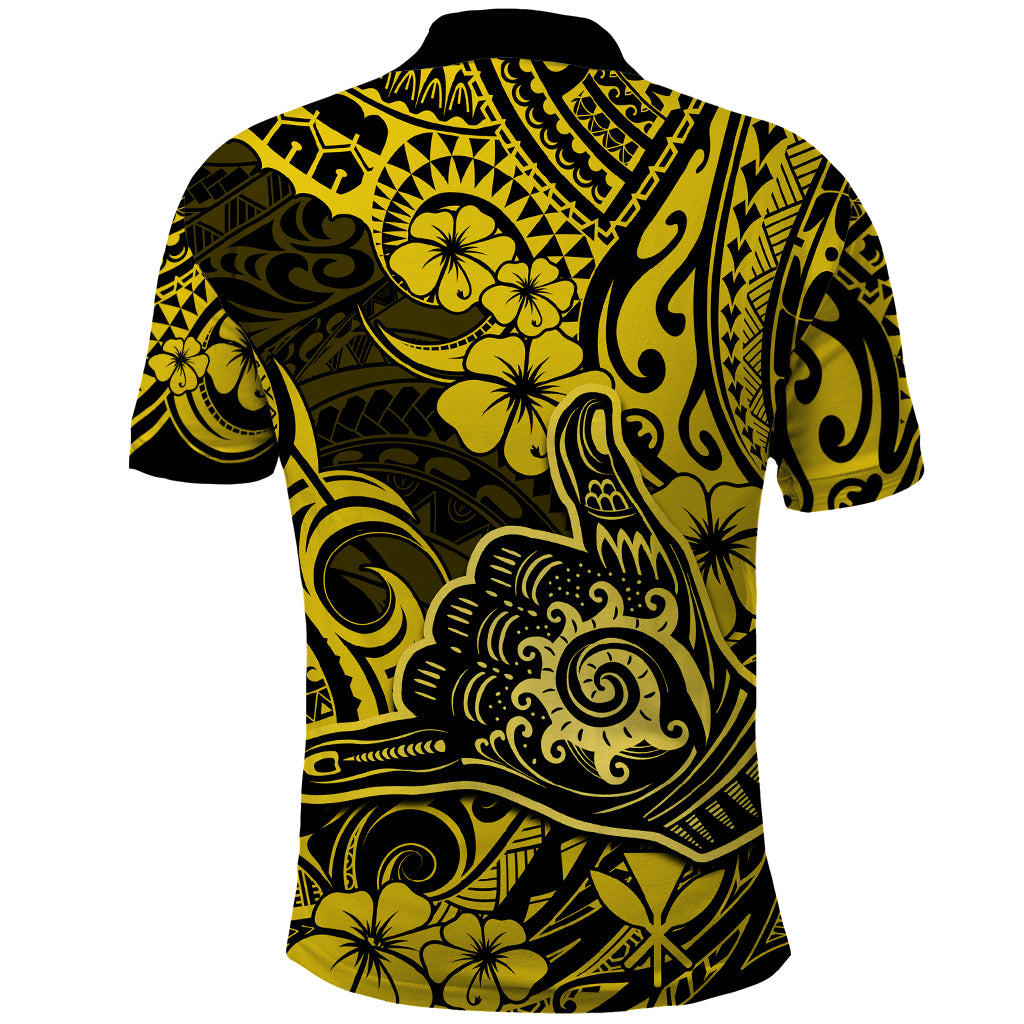 Hawaii Shaka Sign Polo Shirt Polynesian Pattern Yellow Version LT01 - Polynesian Pride