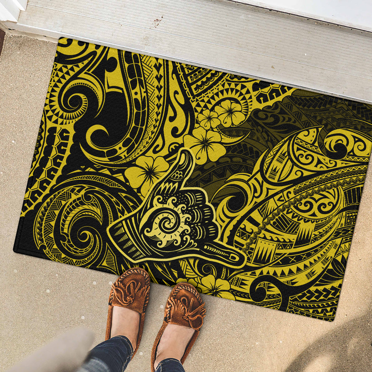 Hawaii Shaka Sign Rubber Doormat Polynesian Pattern Yellow Version LT01 - Polynesian Pride