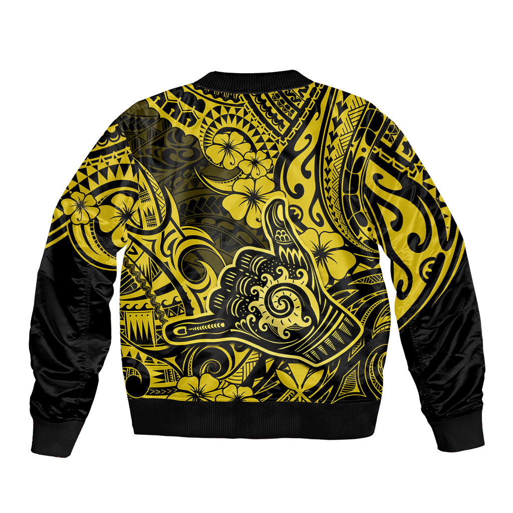 Hawaii Shaka Sign Sleeve Zip Bomber Jacket Polynesian Pattern Yellow Version LT01 - Polynesian Pride