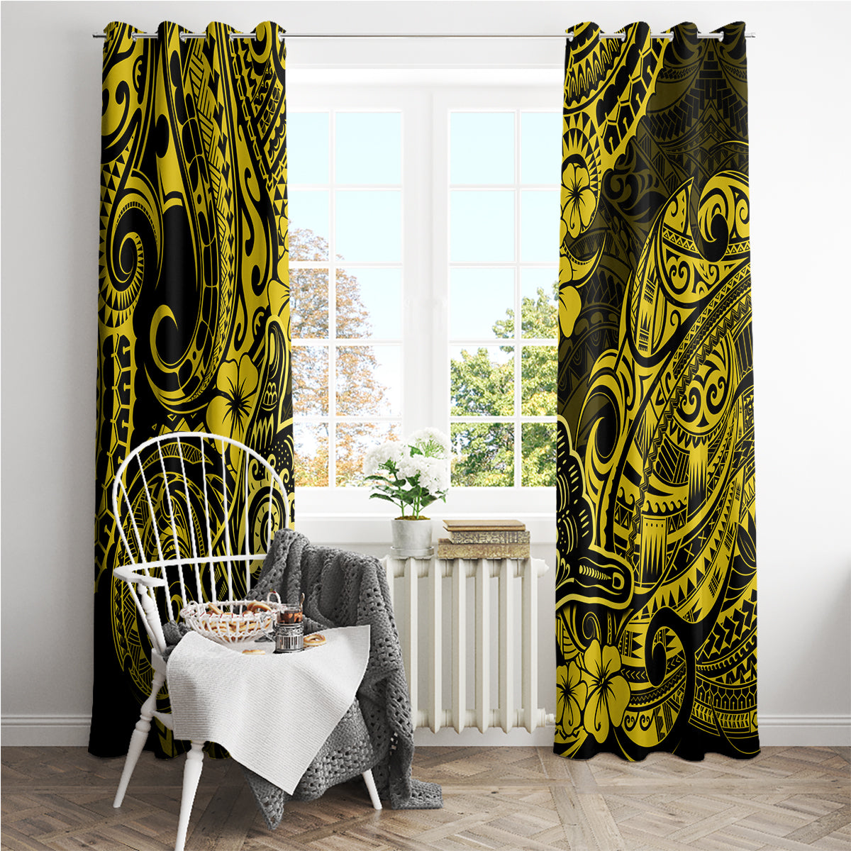 Hawaii Shaka Sign Window Curtain Polynesian Pattern Yellow Version LT01 - Polynesian Pride