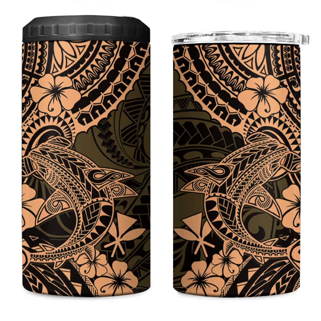 Hawaii Shark 4 in 1 Can Cooler Tumbler Polynesian Pattern Gold Version