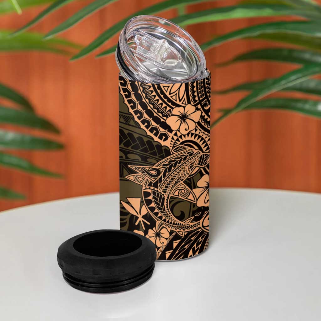 Hawaii Shark 4 in 1 Can Cooler Tumbler Polynesian Pattern Gold Version