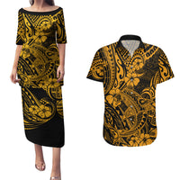 Hawaii Shark Couples Matching Puletasi Dress and Hawaiian Shirt Polynesian Pattern Gold Version LT01 Gold - Polynesian Pride