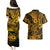 Hawaii Shark Couples Matching Puletasi Dress and Hawaiian Shirt Polynesian Pattern Gold Version LT01 - Polynesian Pride