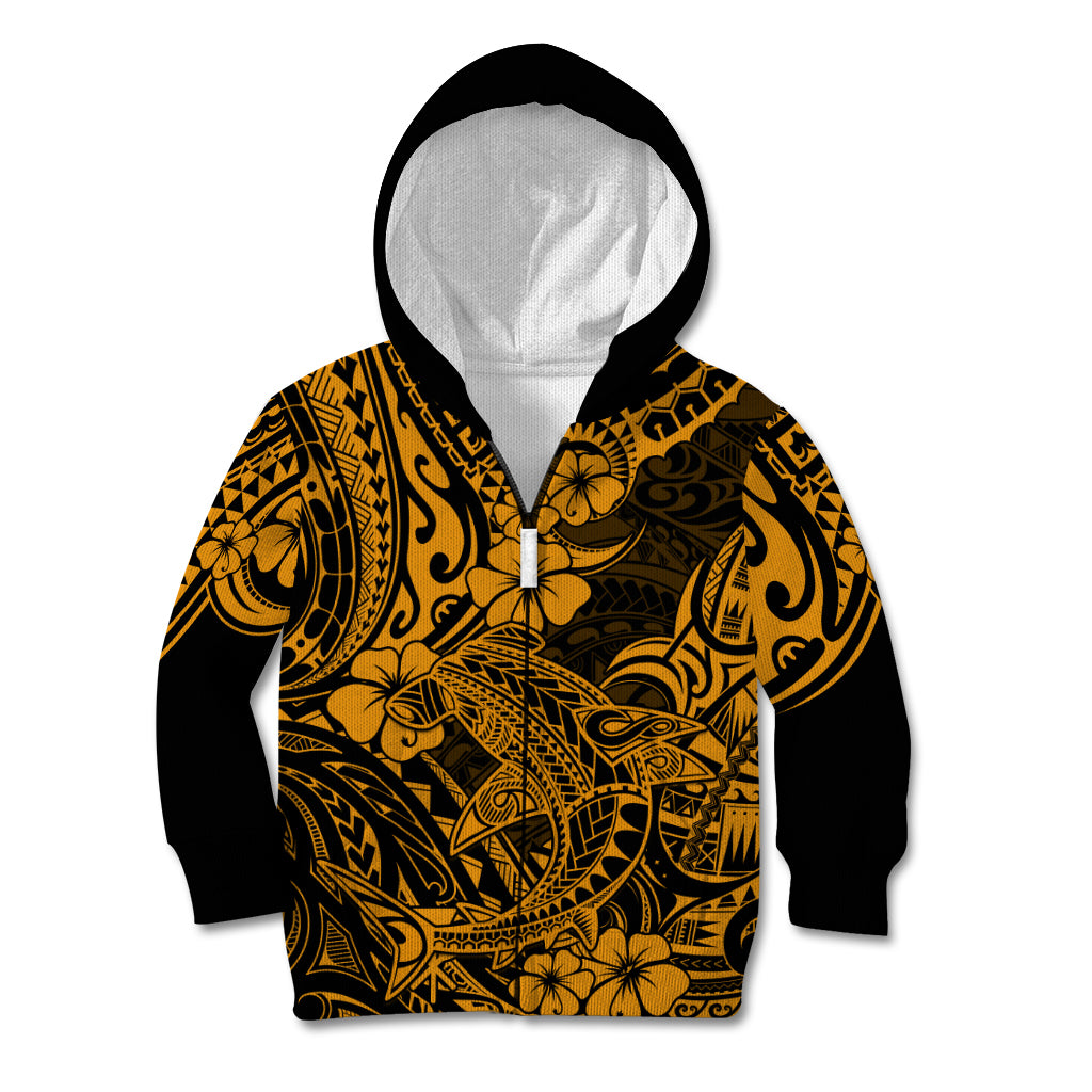 Hawaii Shark Kid Hoodie Polynesian Pattern Gold Version LT01 - Polynesian Pride
