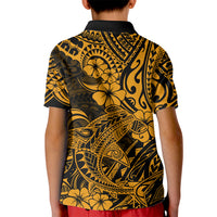 Hawaii Shark Kid Polo Shirt Polynesian Pattern Gold Version LT01 - Polynesian Pride