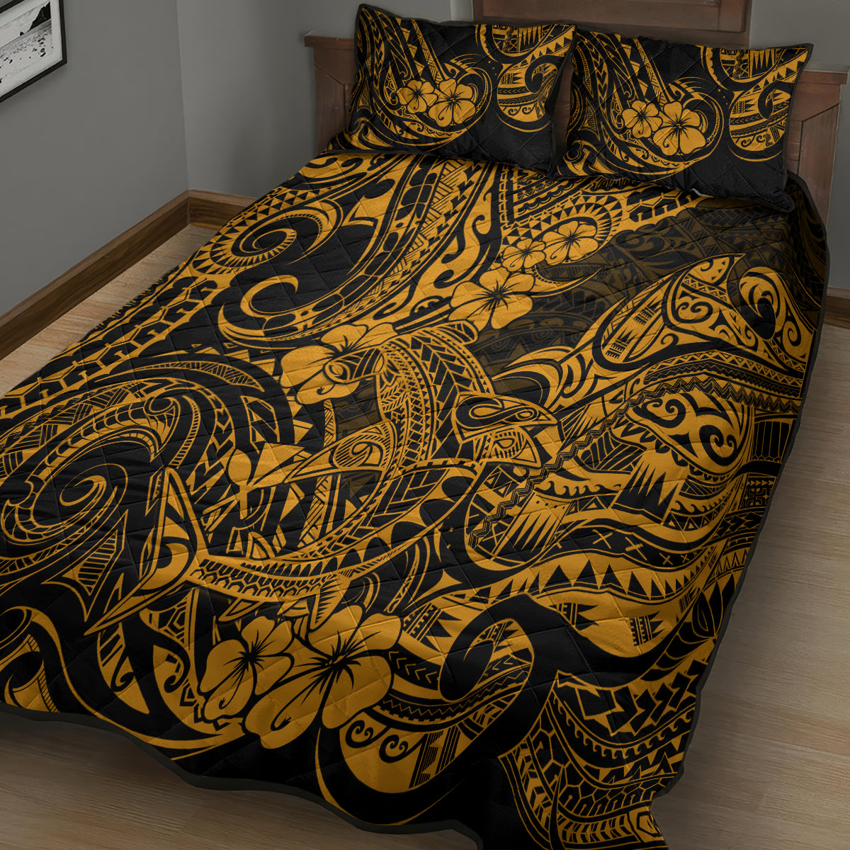 Hawaii Shark Quilt Bed Set Polynesian Pattern Gold Version LT01 - Polynesian Pride