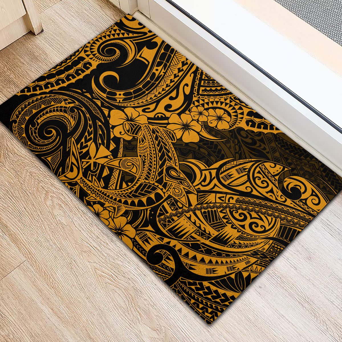 Hawaii Shark Rubber Doormat Polynesian Pattern Gold Version LT01 - Polynesian Pride