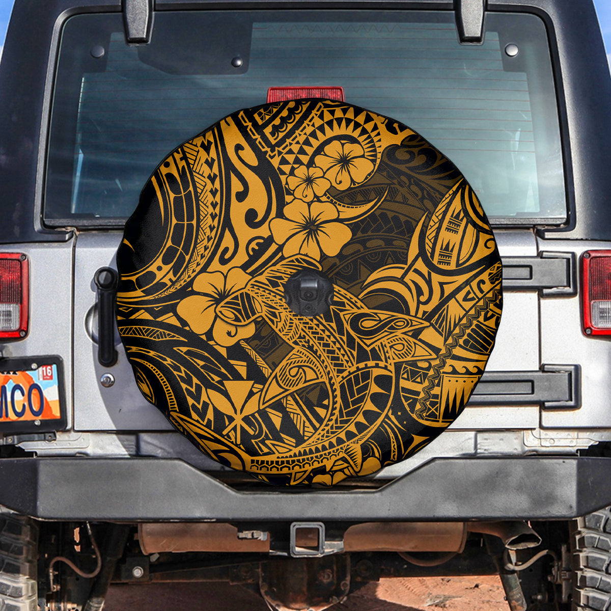 Hawaii Shark Spare Tire Cover Polynesian Pattern Gold Version LT01 - Polynesian Pride