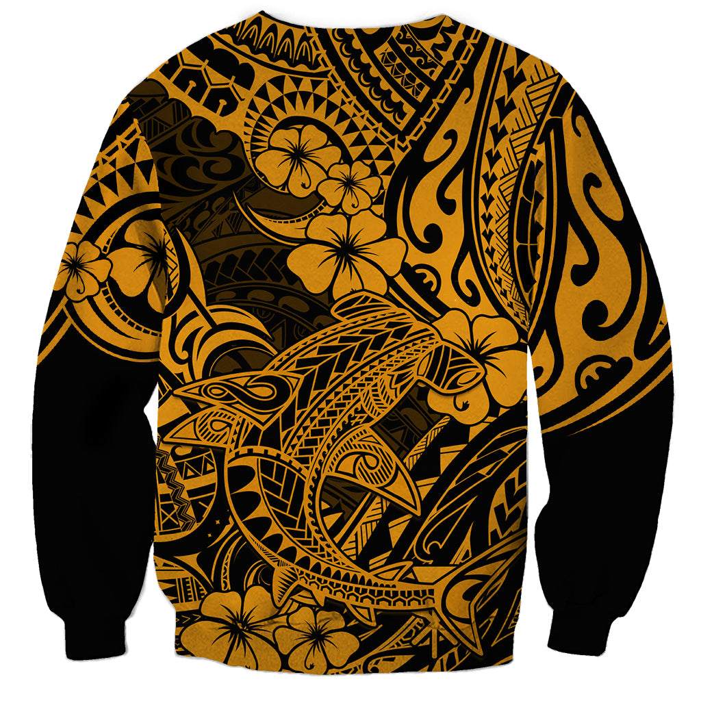 Hawaii Shark Sweatshirt Polynesian Pattern Gold Version LT01 - Polynesian Pride