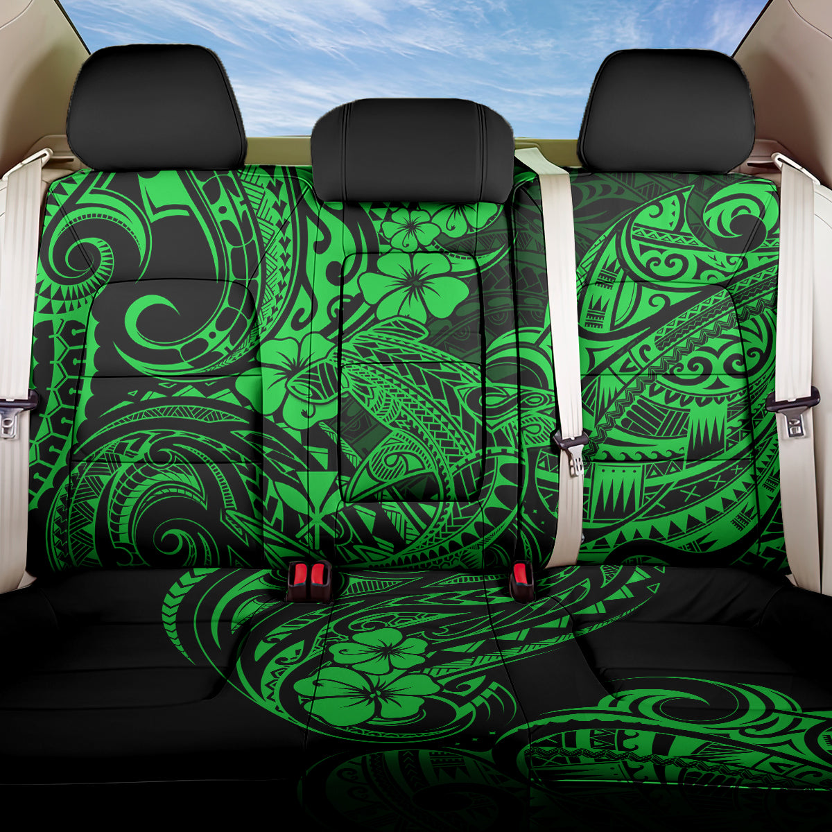 Hawaii Shark Back Car Seat Cover Polynesian Pattern Green Version LT01 One Size Green - Polynesian Pride