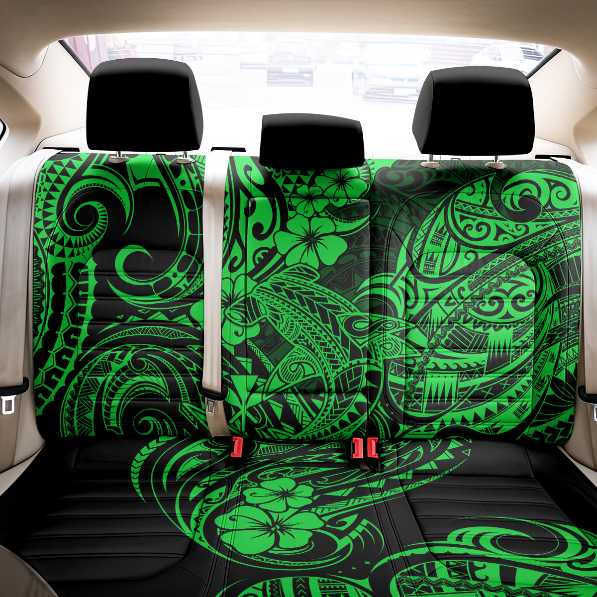 Hawaii Shark Back Car Seat Cover Polynesian Pattern Green Version LT01 - Polynesian Pride