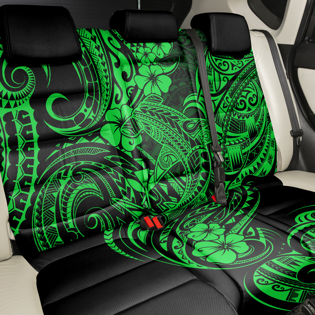 Hawaii Shark Back Car Seat Cover Polynesian Pattern Green Version LT01 - Polynesian Pride