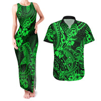 Hawaii Shark Couples Matching Tank Maxi Dress and Hawaiian Shirt Polynesian Pattern Green Version LT01 Green - Polynesian Pride