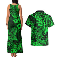 Hawaii Shark Couples Matching Tank Maxi Dress and Hawaiian Shirt Polynesian Pattern Green Version LT01 - Polynesian Pride